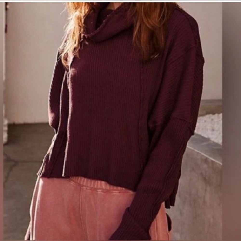 NWT  People Warm Burgandy Cowl Neck Sweater - Picture 2 of 3
